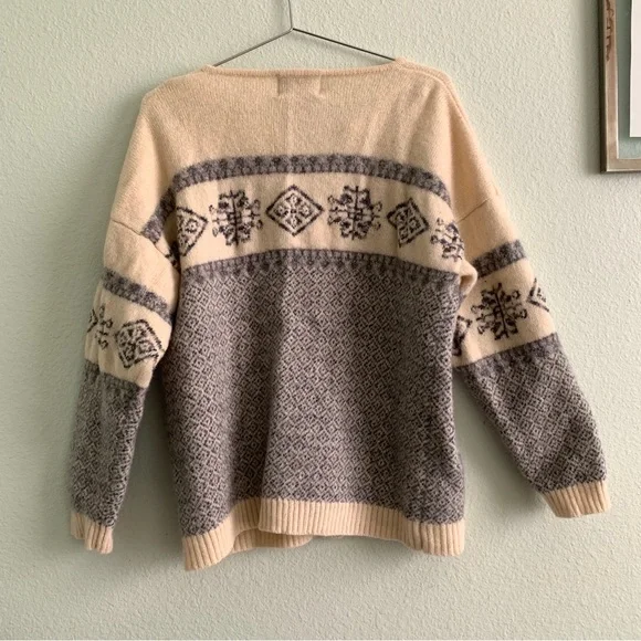 WOOLRICH vintage *flaws alpine ski style cardigan knit sweater cream wool nordic - Picture 3 of 10